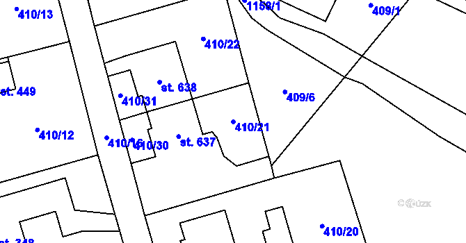 Parcela st. 410/21 v KÚ Potštejn, Katastrální mapa