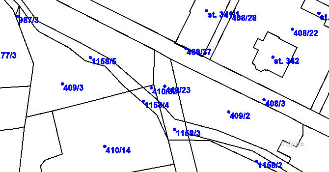 Parcela st. 410/23 v KÚ Potštejn, Katastrální mapa