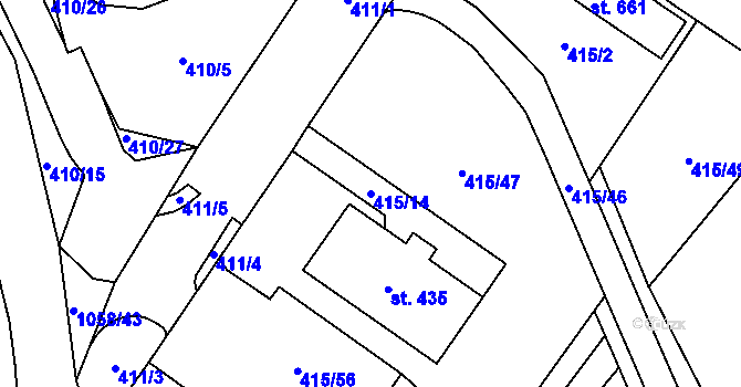 Parcela st. 415/14 v KÚ Potštejn, Katastrální mapa
