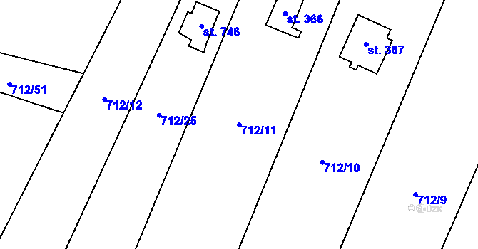 Parcela st. 712/11 v KÚ Potštejn, Katastrální mapa