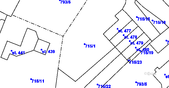 Parcela st. 715/1 v KÚ Potštejn, Katastrální mapa