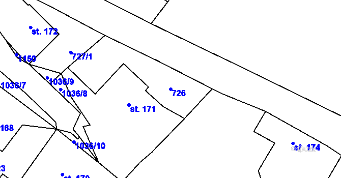 Parcela st. 726 v KÚ Potštejn, Katastrální mapa