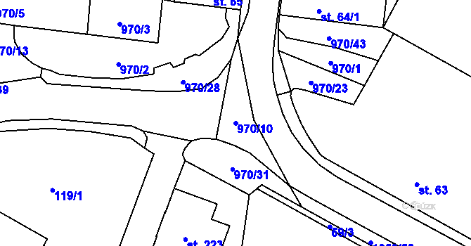 Parcela st. 970/10 v KÚ Potštejn, Katastrální mapa