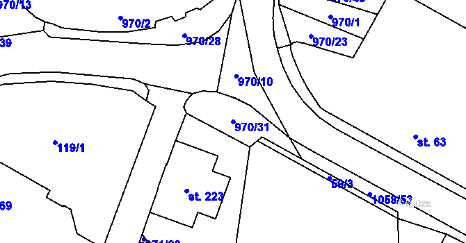 Parcela st. 970/31 v KÚ Potštejn, Katastrální mapa