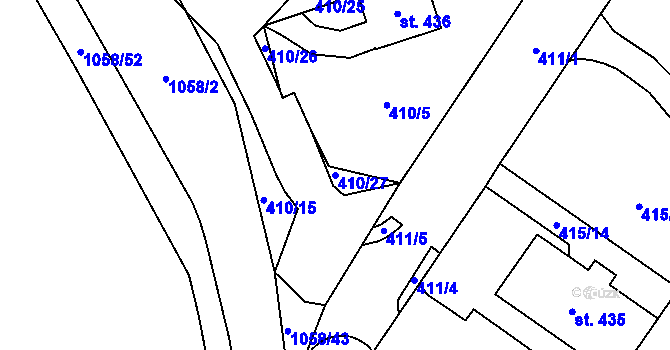 Parcela st. 410/27 v KÚ Potštejn, Katastrální mapa