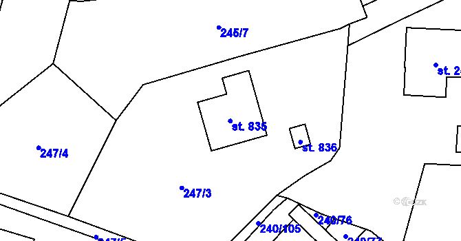 Parcela st. 835 v KÚ Potštejn, Katastrální mapa