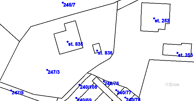 Parcela st. 836 v KÚ Potštejn, Katastrální mapa