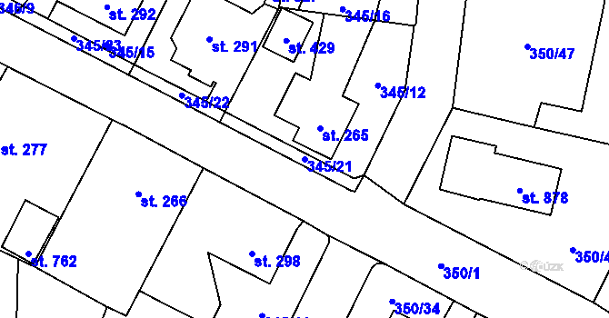 Parcela st. 345/21 v KÚ Potštejn, Katastrální mapa