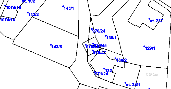Parcela st. 970/46 v KÚ Potštejn, Katastrální mapa