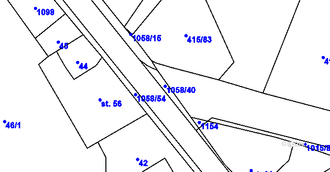 Parcela st. 1058/40 v KÚ Potštejn, Katastrální mapa