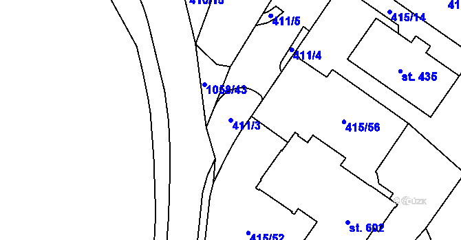 Parcela st. 411/3 v KÚ Potštejn, Katastrální mapa
