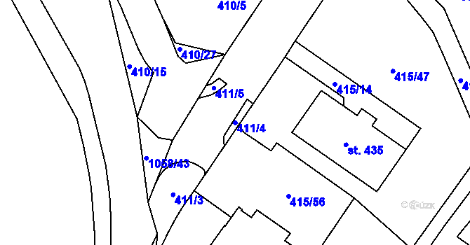 Parcela st. 411/4 v KÚ Potštejn, Katastrální mapa