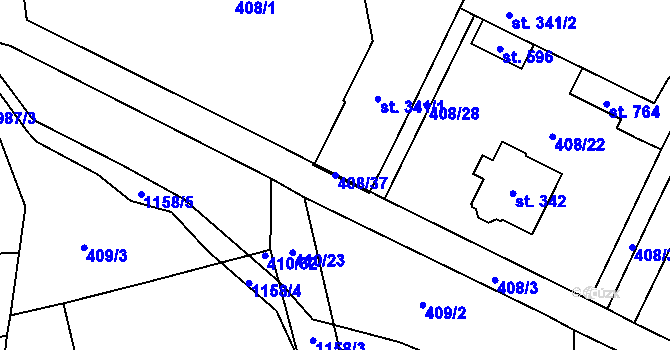Parcela st. 408/37 v KÚ Potštejn, Katastrální mapa