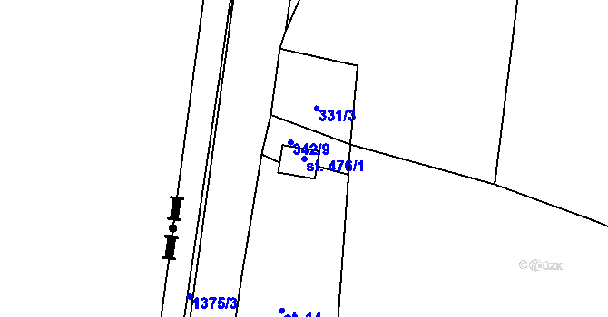 Parcela st. 476/1 v KÚ Potůčky, Katastrální mapa