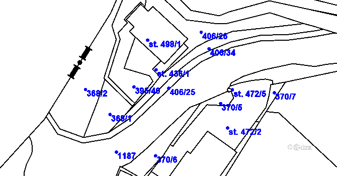 Parcela st. 406/25 v KÚ Potůčky, Katastrální mapa