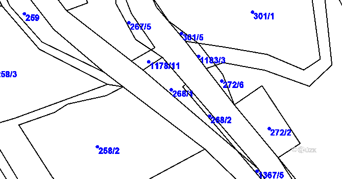 Parcela st. 268/1 v KÚ Potůčky, Katastrální mapa