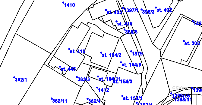 Parcela st. 154/2 v KÚ Potůčky, Katastrální mapa