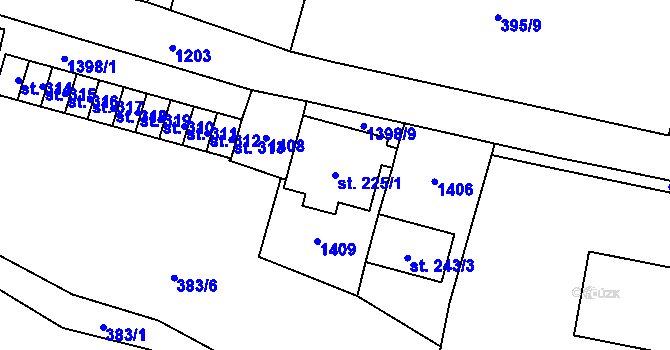 Parcela st. 225/1 v KÚ Potůčky, Katastrální mapa