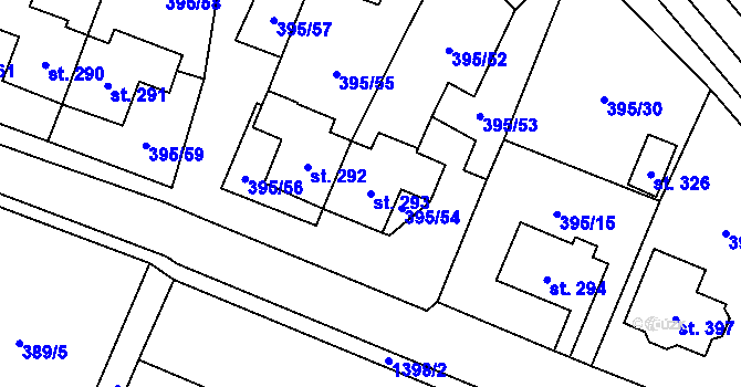 Parcela st. 293 v KÚ Potůčky, Katastrální mapa