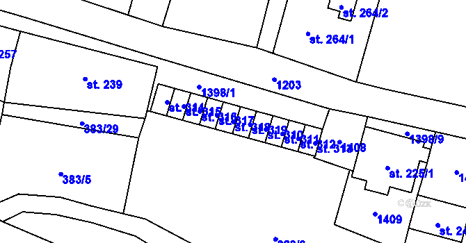 Parcela st. 318 v KÚ Potůčky, Katastrální mapa