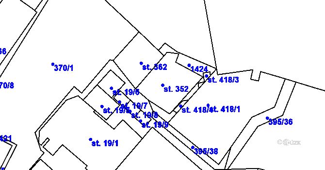 Parcela st. 352 v KÚ Potůčky, Katastrální mapa