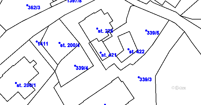 Parcela st. 421 v KÚ Potůčky, Katastrální mapa