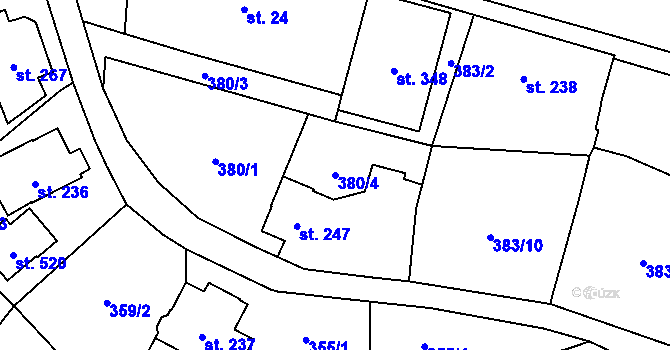 Parcela st. 380/4 v KÚ Potůčky, Katastrální mapa