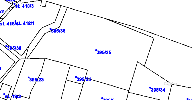 Parcela st. 395/25 v KÚ Potůčky, Katastrální mapa