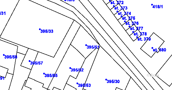 Parcela st. 395/51 v KÚ Potůčky, Katastrální mapa