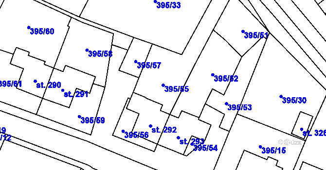 Parcela st. 395/55 v KÚ Potůčky, Katastrální mapa
