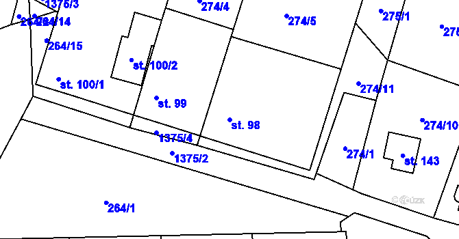 Parcela st. 98 v KÚ Potvorov, Katastrální mapa