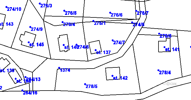 Parcela st. 137 v KÚ Potvorov, Katastrální mapa