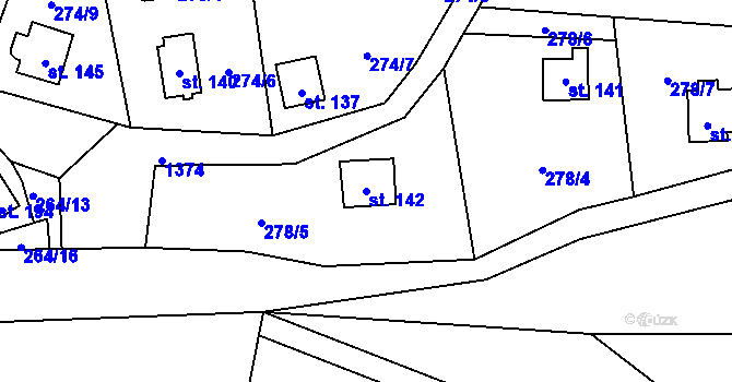 Parcela st. 142 v KÚ Potvorov, Katastrální mapa