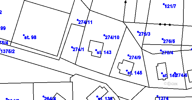 Parcela st. 143 v KÚ Potvorov, Katastrální mapa