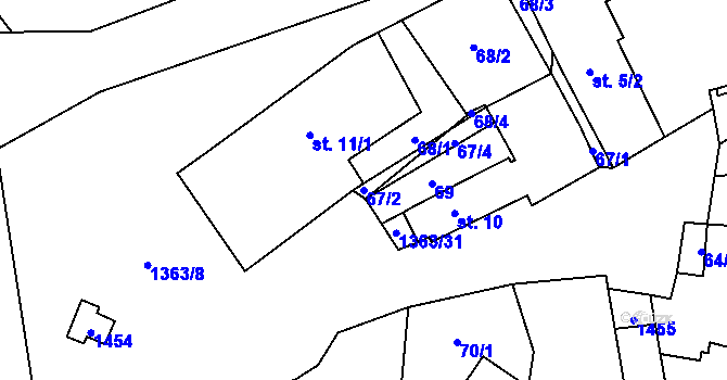 Parcela st. 67/2 v KÚ Potvorov, Katastrální mapa