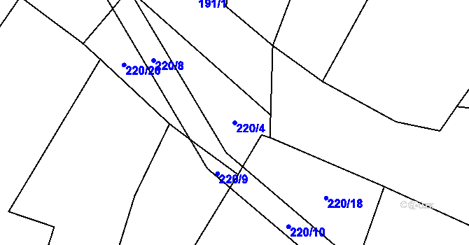 Parcela st. 220/4 v KÚ Potvorov, Katastrální mapa