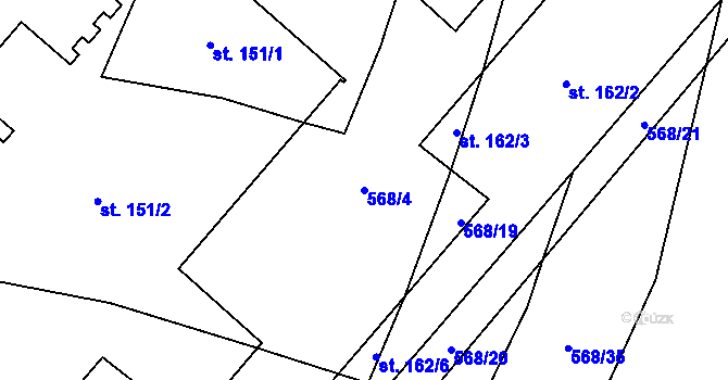 Parcela st. 568/4 v KÚ Potvorov, Katastrální mapa