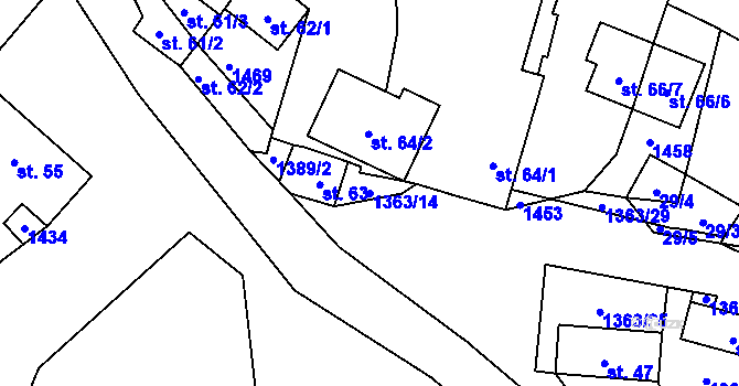 Parcela st. 1363/14 v KÚ Potvorov, Katastrální mapa