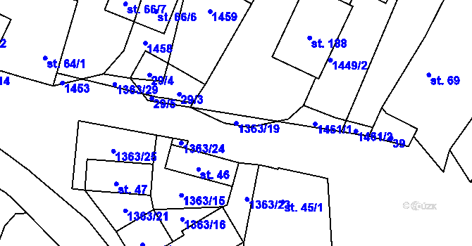 Parcela st. 1363/19 v KÚ Potvorov, Katastrální mapa