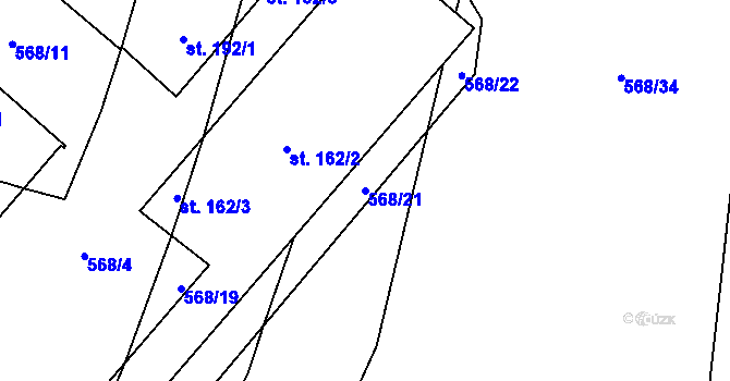 Parcela st. 568/21 v KÚ Potvorov, Katastrální mapa