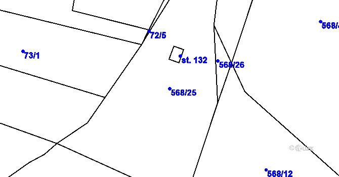 Parcela st. 568/25 v KÚ Potvorov, Katastrální mapa