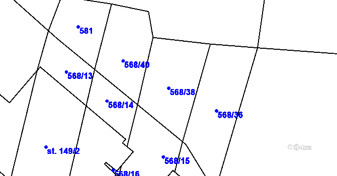 Parcela st. 568/38 v KÚ Potvorov, Katastrální mapa