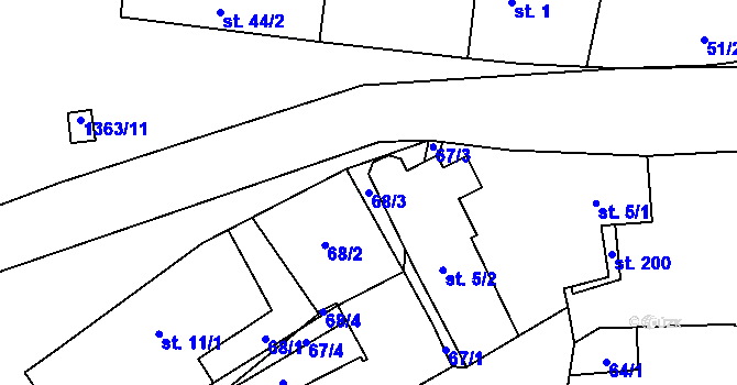 Parcela st. 68/3 v KÚ Potvorov, Katastrální mapa