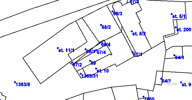Parcela st. 67/4 v KÚ Potvorov, Katastrální mapa