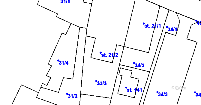 Parcela st. 21/2 v KÚ Piletice, Katastrální mapa