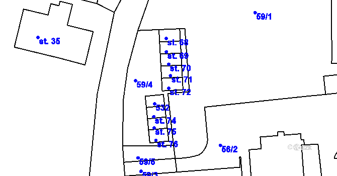 Parcela st. 72 v KÚ Piletice, Katastrální mapa