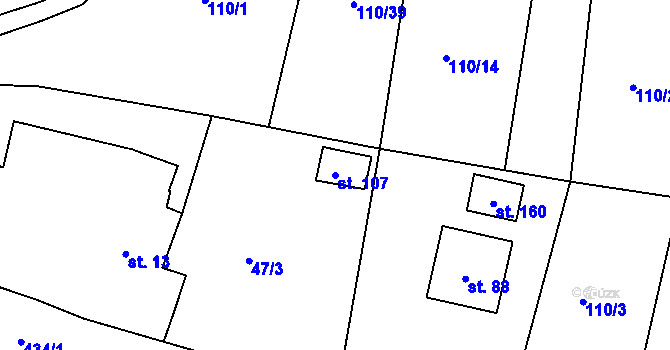 Parcela st. 107 v KÚ Piletice, Katastrální mapa