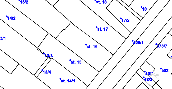 Parcela st. 16 v KÚ Pouchov, Katastrální mapa