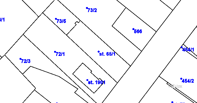 Parcela st. 65/1 v KÚ Pouchov, Katastrální mapa