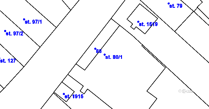 Parcela st. 80/1 v KÚ Pouchov, Katastrální mapa